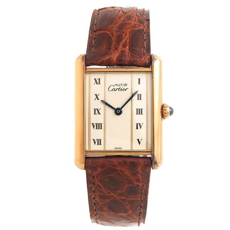 must de cartier gold vermeil tank wristwatch|cartier full tank watch.